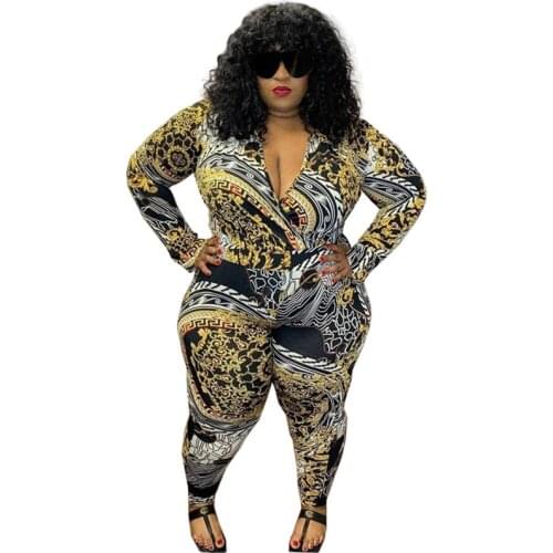 Summer print Rompers Womens Jumpsuit V-neck Long Sleeve Sashes Bodysuit Plus Size Sexy bodycon Long Playsuit