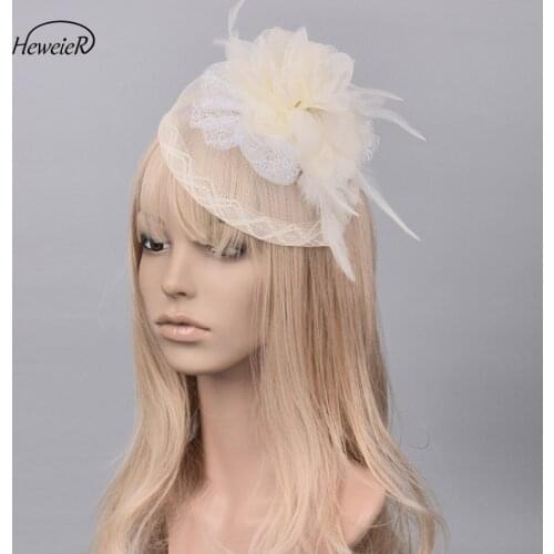 Fashion Feather Netting Mesh Hair Clip Women Cocktail Wedding Party Bridal Fascinator Hat Ladies Ivory Color Hair Clip Handmade