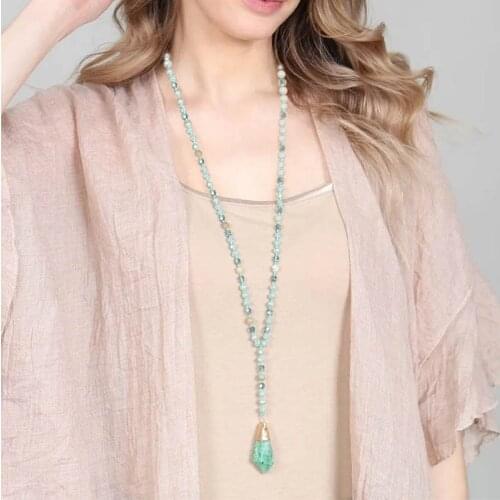 N5520 ZWPON Faceted Glass Beads Chain Natural Quartz Stone Pendant Necklace for Women 2020 New Fashion Beaded Necklace Jewelry