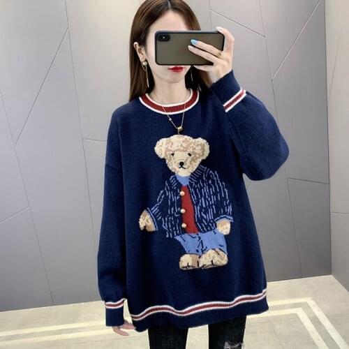 New Fashion 2021 Women Autumn Winter Bear Sweater Pullovers Casual Warm Female Knitted Cartoon Sweaters Pullover Lady Shrugs