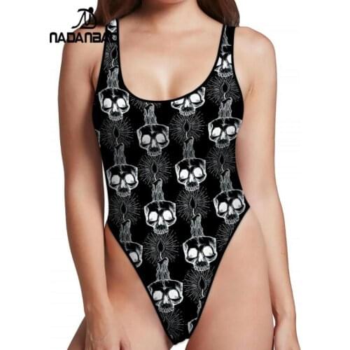 NADANBAO 2021 New Gothic Swimsuits Women Push Up Bikinis Swimwear Skull Print Bathing Suits Swiming Bodysuit Femme Beachwear