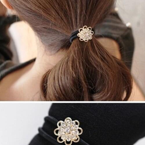 New Korean hair accessories fashion imitation lady full of crystal flower hair ring high elastic rubber band wholesale