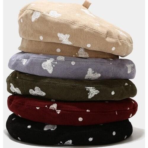Ins New Butterfly Embroidery Beret Personality British Retro Childrens Hat Autumn Winter Outdoor Painters Hat Womens Hat