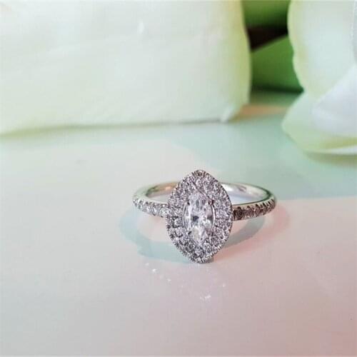 RandH Marquise 0.5Carat DEF Color Moissanite Halo Wedding Ring 14K White Gold Luxuery Lab Grow Moissanite Engagement For Women