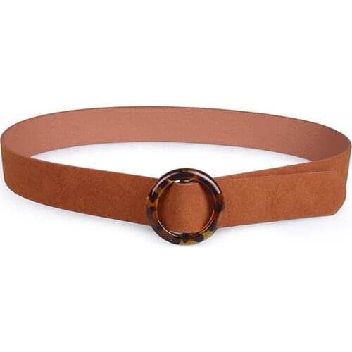 Brown Resin buckle black brown suede fashion belt belt womens round shell color buckle belt BL546