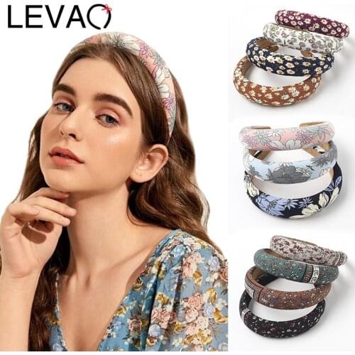 LEVAO Sponge Thick Hairband Flower Print Headband Bezel Turban Women Hair Jewelry Girls Hair Band Accessories Headwear Head Hoop