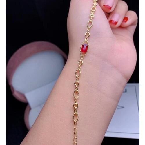 Silver bracelet golden color charming red ruby gemstone bracelet women silver jewelry gold color real natural gem birthday gift