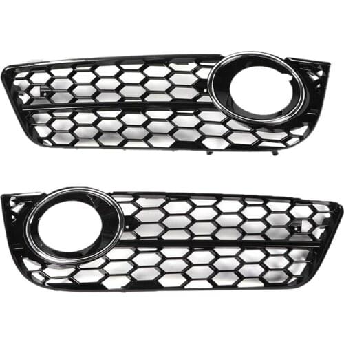 Mesh Honeycomb Fog Light Grilles Hex Front Bumper Lower Fog Light Lamp Grilles Replacement for A-u-d-i A5 2008-2011 Chrome