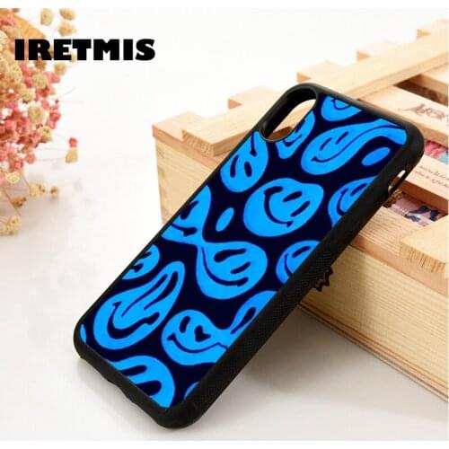 Iretmis 5 5S SE 2020 6 6S Silicone Rubber Phone Case Cover for iPhone 7 8 Plus X Xs 11 12 MINI Pro Max XR Indigo Trippy Smiley