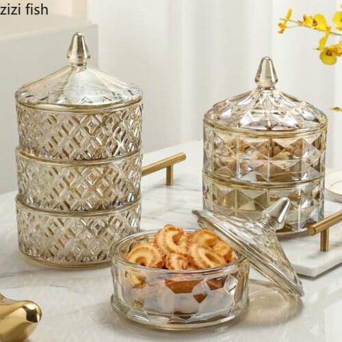 Candy Jar Glass with Lid Tabletop Decor Cosmetic Jewelry Storage Box Crystal Sugar Jars Spice Organizer Gilded Candy Pots