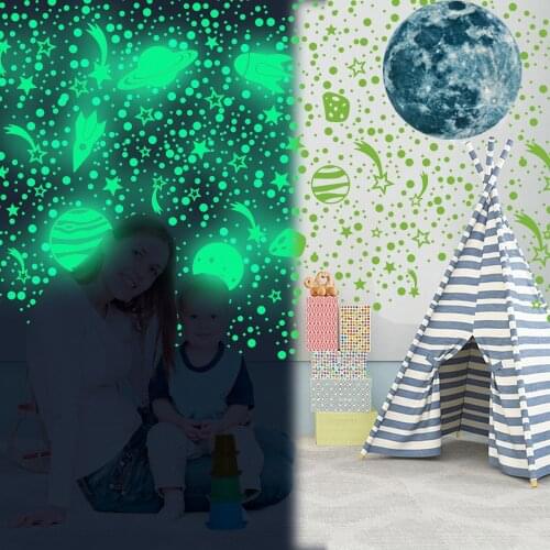 3D luminous Moon stickers Home decor kids room ceiling window fluorescent DIY Universe decals glow in the dark wall stickers