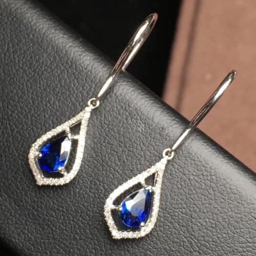 T1210 Sapphire Earrings Fine Jewelry Pure 18K Gold AU750 Royal Blue Sapphire 1.22ct Gemstones Drop Dangle Earrings for Women