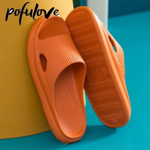 Pofulove Women Slippers Couple Slipper House Home Indoor Bathroom Sliders Med Thick Non Slip Summer Student Zapatos Para Shoes