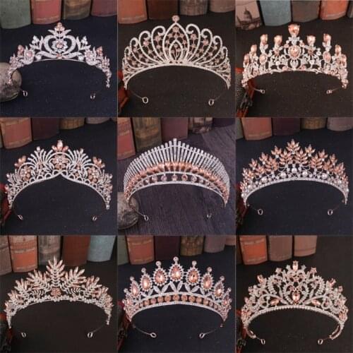 Fashion Orange Rose Gold Women Tiaras and Crowns for Girls mujer Princess Noiva Bride Wedding Birthday Crystal Jewelry