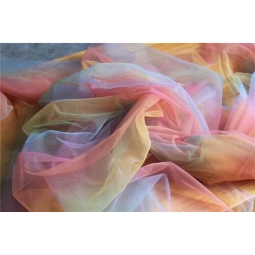 1 yard Tie-dyed style tulle fabric with Gradient colors rainbow color mesh lace fabric, bridal tulle lace fabric