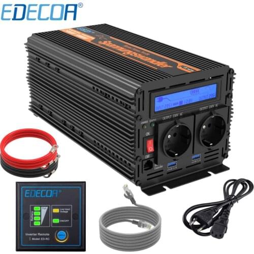 EDECOA UPS Charger Converter2500W 5000W DC 12V AC 220V 230V 240V Pure Sine Wave USB LCD Display Power Inverter
