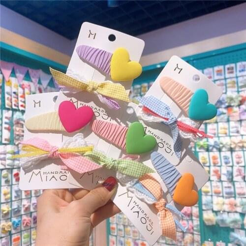 2 Pcs New Fashion Childrens Cute Colorful Lattice Lace Bow Duckbill Clip for Sweet Girl Princess Love BB Clip Hair Accessories