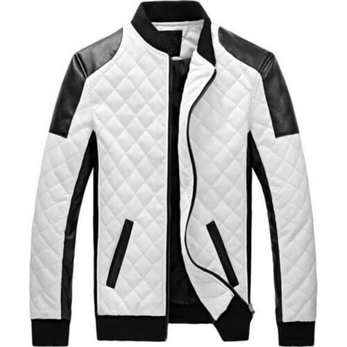 Winter Man Leather Jacket Brand Clothing Fashion Black White Slim Men Hot Motorcycle Stand Collar