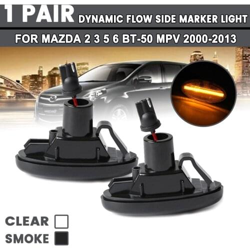 1Pair Car Side Light Led Sidermarker Lamp Dynamic Flowing Sequential Turn Signal Light for Mazda 2 3 5 6 BT-50 MPV 2000-2013