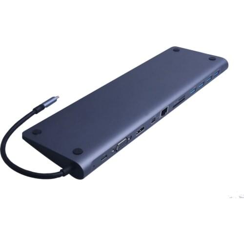 12 in 1 Multifunction Hub For Computer For Phone Charging Aluminum USB Hub Type-C to RJ45 USB3.0 TF VGA Mini-dp Adapter