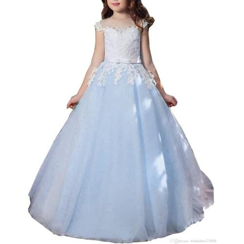 2021 Free Shipping New Flower Girl Dresses Kids First Communion Dress Ball Gown Lace Pageant Gowns