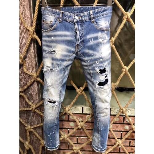 2021 Fashion Trend DSQ2 Patch Patch Paint Dot Punk Style Mens Jeans *A220