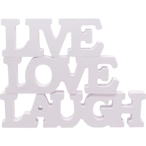 3Pcs/Set LAUGH LIVE LOVE White Wooden Words Sign Decor Wall Art Decoration Home Ornaments Bedroom Living Room Decoration