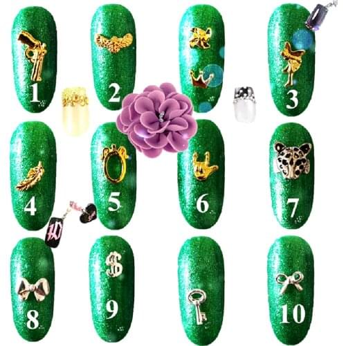 50Pcs Charms 3D Nail Art Decorations Animal for Nails Dekors Gold Nailart Design Supplies Silver Rhinestones DIY Accessories