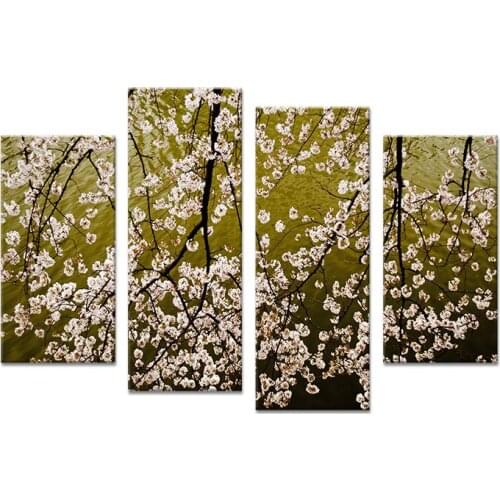 4PCS HD oil painting water reflected the peach blossom Wall Art Home Decoration Living Room Print On Canvas Modern oil Painting