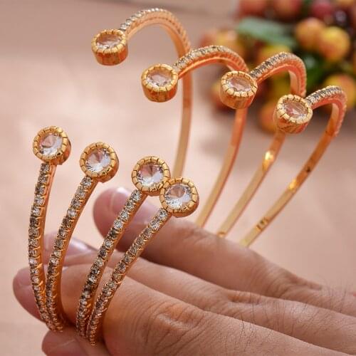 4Pcs/set Luxury Gold Color Micro inlay Bangles indian Ethiopian African for Women Dubai Bracelet Party wedding Gifts Adjustable