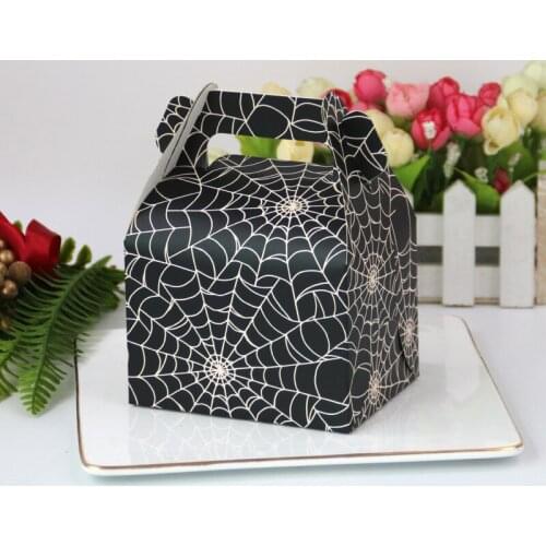 50pcs Halloween Party Personalized Spider Web Hand Carrying Box Pastry Box Biscuit Box Bread Baking Cake Packing Box
