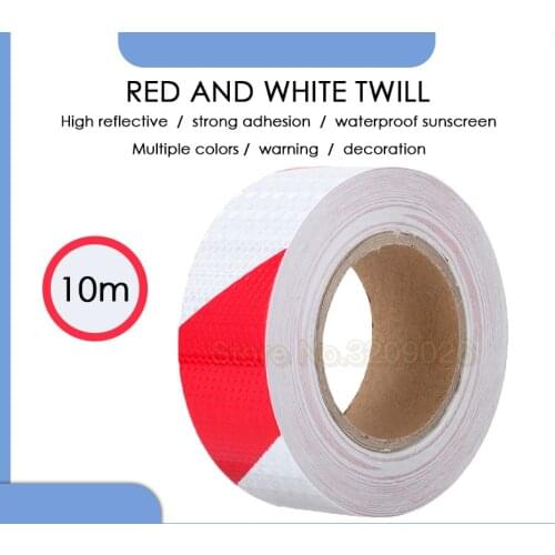 5CMX10M PVC Car Safety Mark Red White Twill Reflective Warning Strip Car Sticker