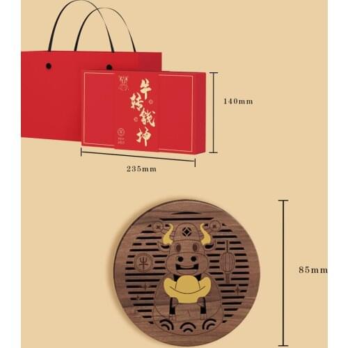 Cute Cow Engraved Natural Wooden Aroma Diffuser Box Wood Incense Burner Agarwood Incense Coil Desktop OX Bull Aromatherapy Plate