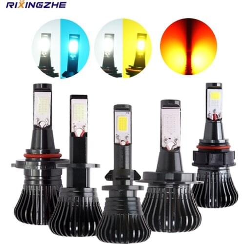 RXZ 2PCS Car fog light H16 PSX24W H1 led H3 H7 H11 H8 9005 9006 HB3 HB4 H27 880 881 Dual Color gold yellw/ice bule white 12V COB