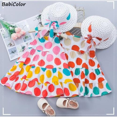 BabiColor Dresses 2021 Summer Teenagers Dot Sling Princess Cake Elegant Children Kids Clothes Girl Dress 2 4 6 Years Send hat