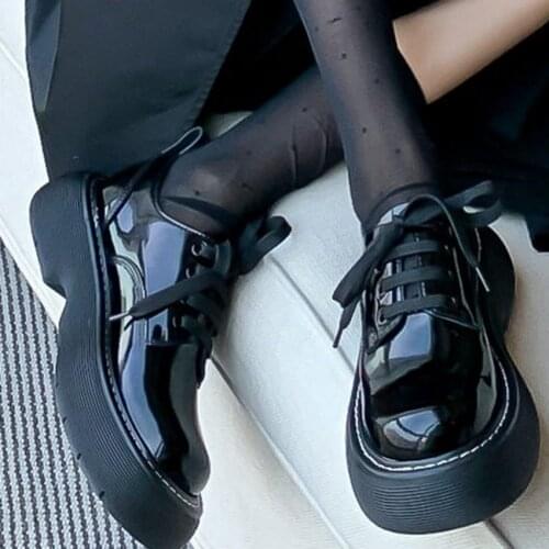 Punk Creepers Womens Genuine Leather Platform Ankle Boots Flat Heel Lace Up Round Toe Oxfords Punk Goth 34 35 36 37 38 39 40