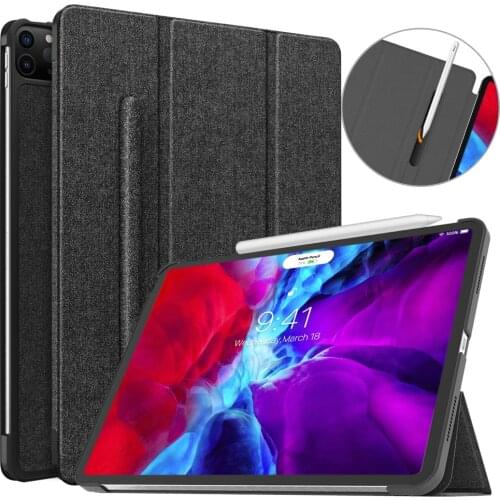Case For iPad Pro 12.9 4th Gen 2020&2018 with Elastic Pencil Holder,Slim Lightweight Smart Shell For iPad Pro 11 2nd Gen 2020