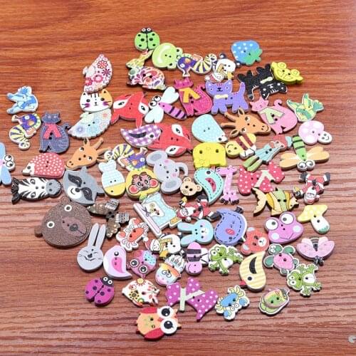 50pcs Muilt Animal Wood Sewing Buttons Scrapbooking Craft Garment Clothes DIY Supply 2 Holes Color At Random 5-30mm New Arrive