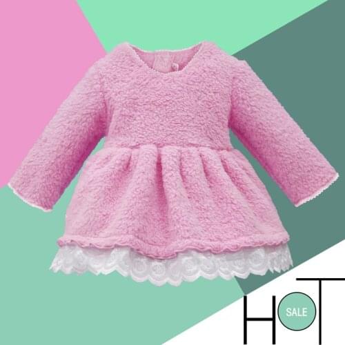 2021 Little Q winter coral fleece long sleeve baby dress ball gown crew neck children birthday wedding dresses infant clothing