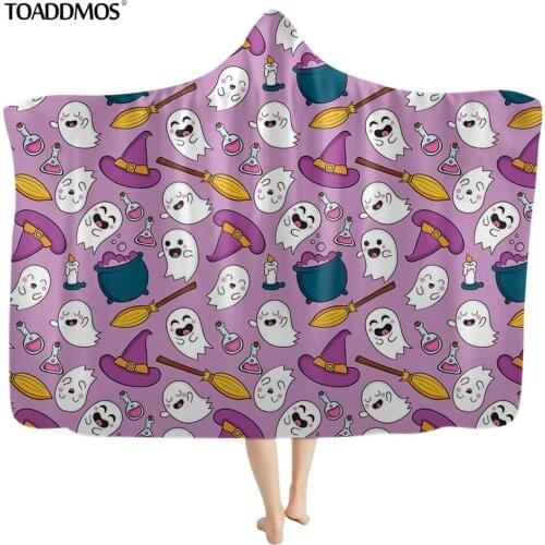 TOADDMOS Halloween Cartoon Pattern Soft Wearable Hooded Blanket for Kids Adults Warm Fleece Sofa Bedroom Throw Blanket manta