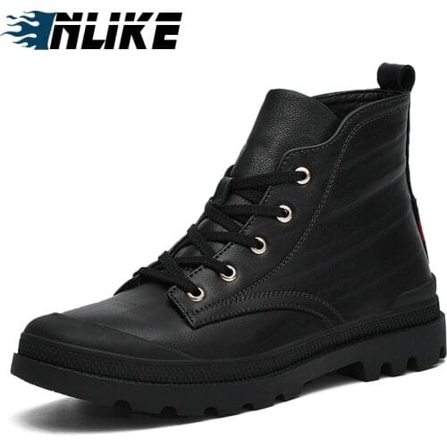 INLIKE Hot Brand Mens Boots Martens Leather Winter Warm Shoes Motorcycle Mens Ankle Boot