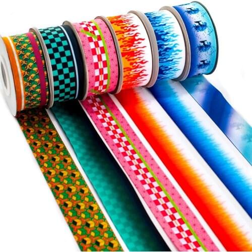 Kimetsu No Yaiba Printed Grosgrain Cartoon Ribbon Agatsuma Zenitsu Figure Double-Side Background 50 Yards for Hairbow Accessory