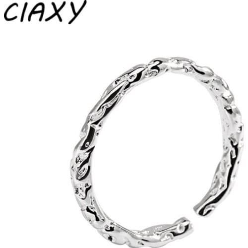 CIAXY 925 Sterling Silver Korean Style Irregular Shaped Tin Foil Texture Open Rings for Women Party Accessories Gift