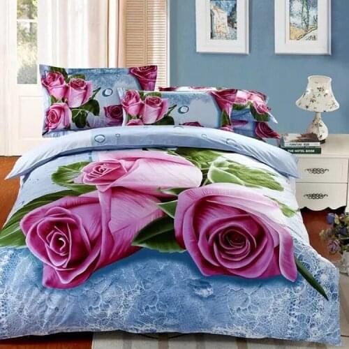 Beautiful 100% Cotton Printed Flower Bedding Set Wedding Bed Sheet Cover set Duvet Cover Pillowcase Queen King 4pcs Rose lily