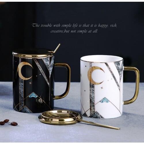 Creative geometric starry ceramic mug Large capacity abstract milk cup