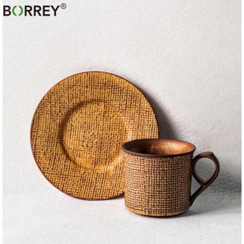 BORREY250ML Japanese-style Mug Ceramic Water Cup Office Coffee Milk Breakfast Drink Tea Mug Handmade Hemp Pattern Craft Cup Gift