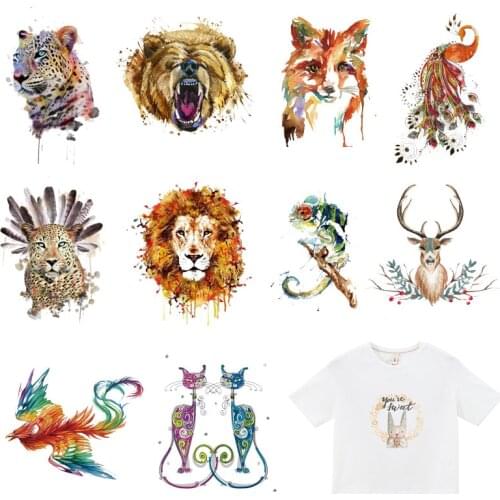 Oil Painting Animal Iron on Heat Transfer Ironing Sticker T-shirt Thermal Patches Washable Decal DIY Cartoon Accessory Appliques