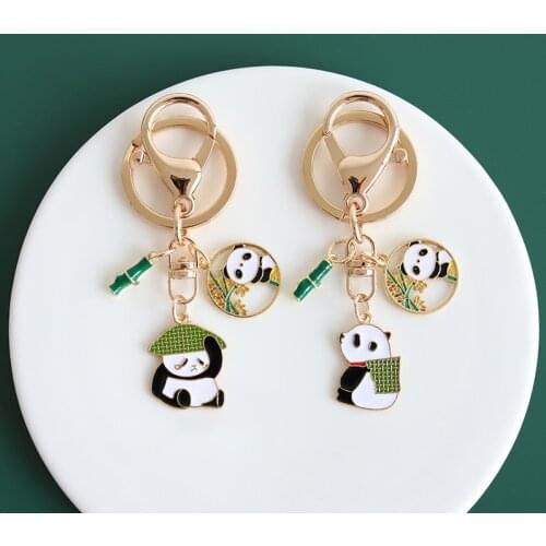Kawaii Chinese Panda Bamboo Keychain Personalized Gift Phone Charm Gift For Boyfriend Keyring Accessory Keychains for backpacks
