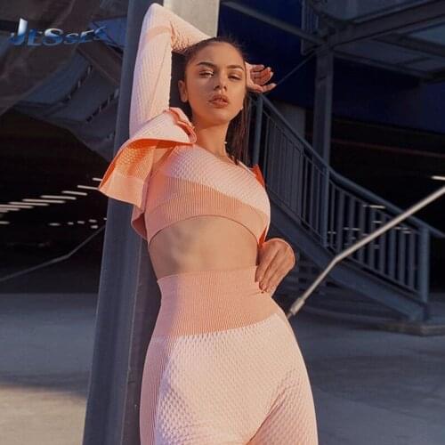 Fashion Ladies Yoga Two Piece Suit Crop Top Woman Vest And Hip-lifting Trousers Stretch Fitness Sports Jogger Clothes For Female