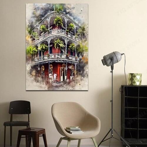 New Orleans In Watercolor Canvas Decoration Prints Poster Pictures Home Decor Living Room Bedroom Art Painting Abstract